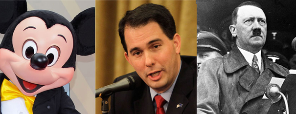 Mickey Mouse & Hitler Try and oust Scott Walker led by Unions